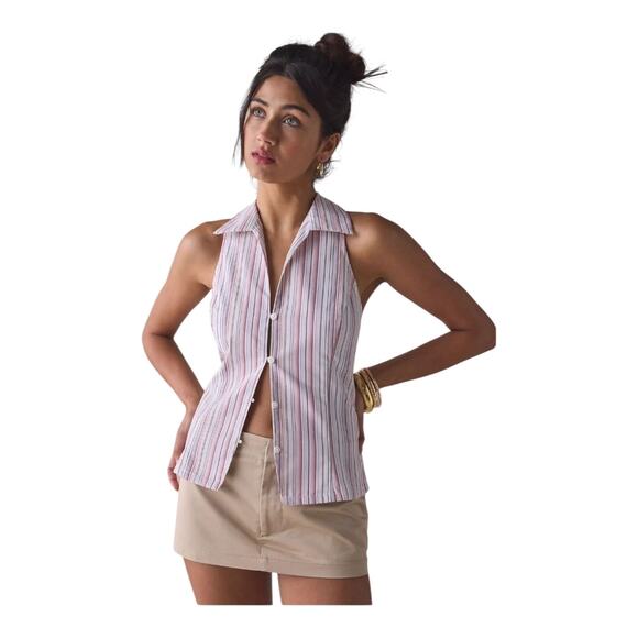 Urban outfitters top womens size xxs pink striped party girl sleeveless shirt - Picture 1 of 7